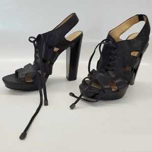 COACH Moreen Leather Black Lace Up Gladiator Heels Open Toe Sandals Sz 8 EUC